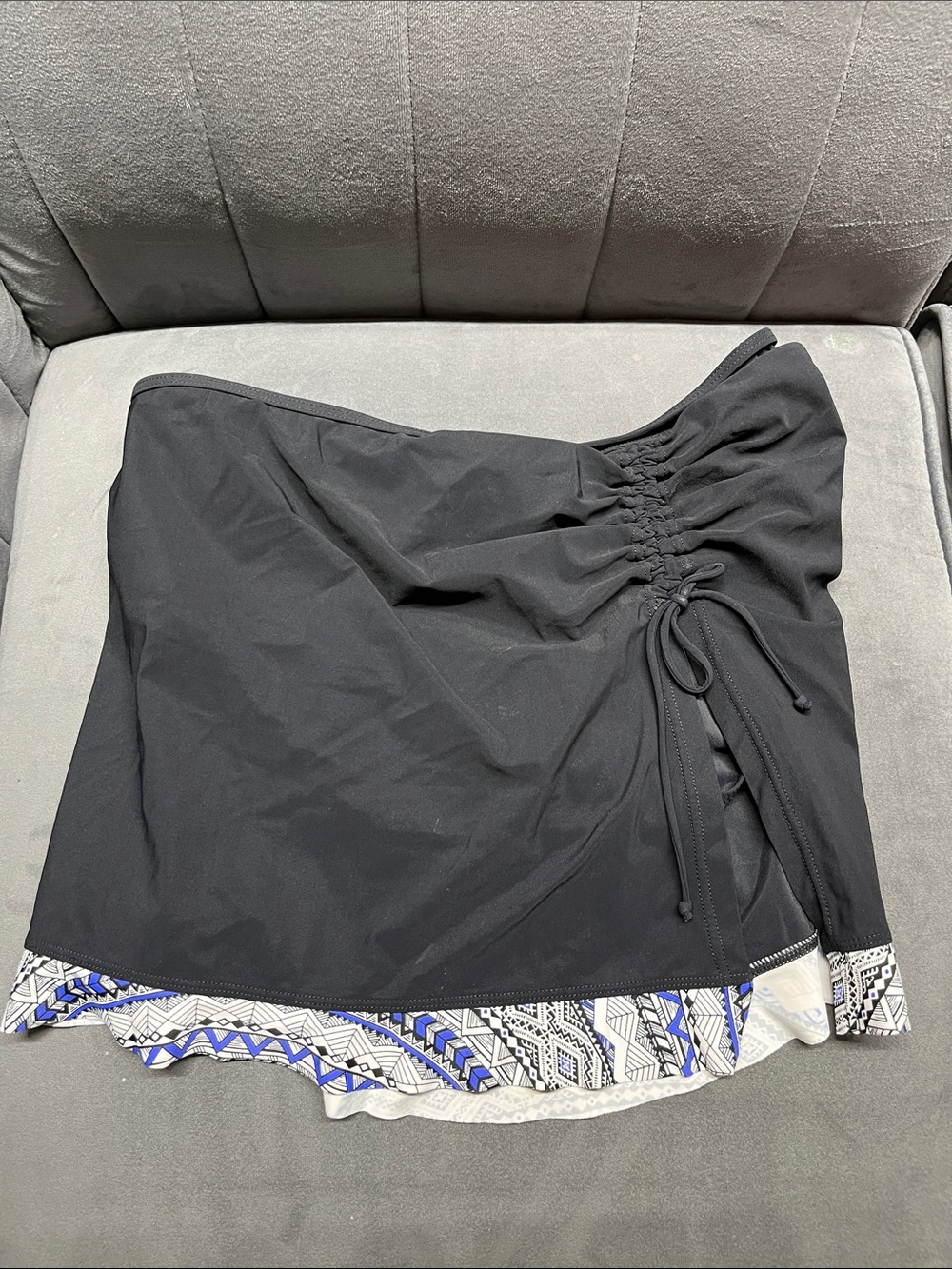 Profile By Gottex Black Swim Sarong with Blue & White Patterned Hem